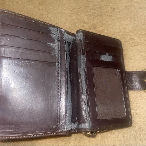 Coach Brown & Gold Buckle Small Wallet Billfold Zip Card Vintage Organizer- Used - Picture 5 of 8